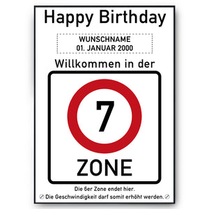 7. Geburtstag Geschenk personalisiert Verkehrszeichen Deko Geburtstagsgeschenk Happy Birthday Geburtstagskarte