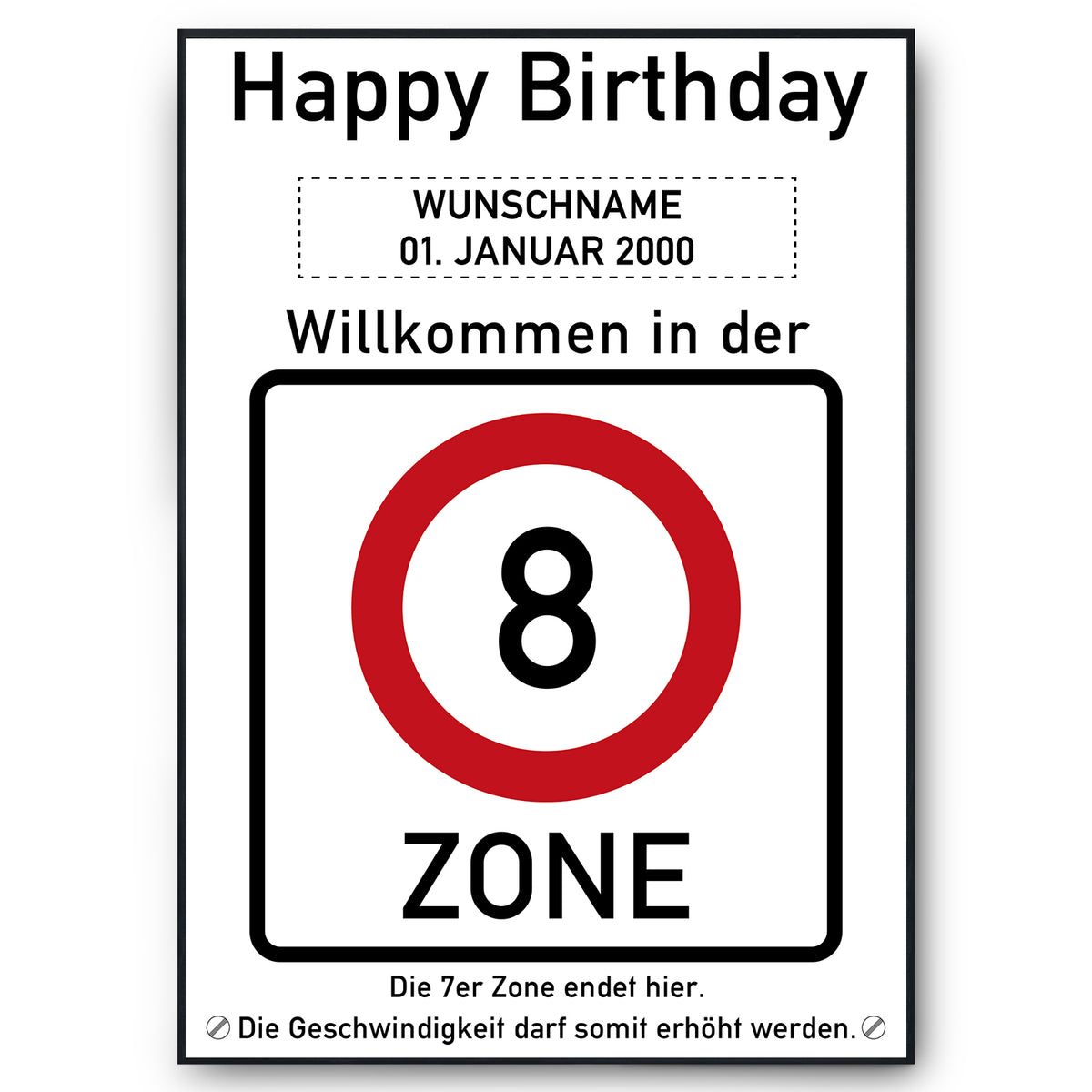 8. Geburtstag Geschenk personalisiert Verkehrszeichen Deko Geburtstagsgeschenk Happy Birthday Geburtstagskarte