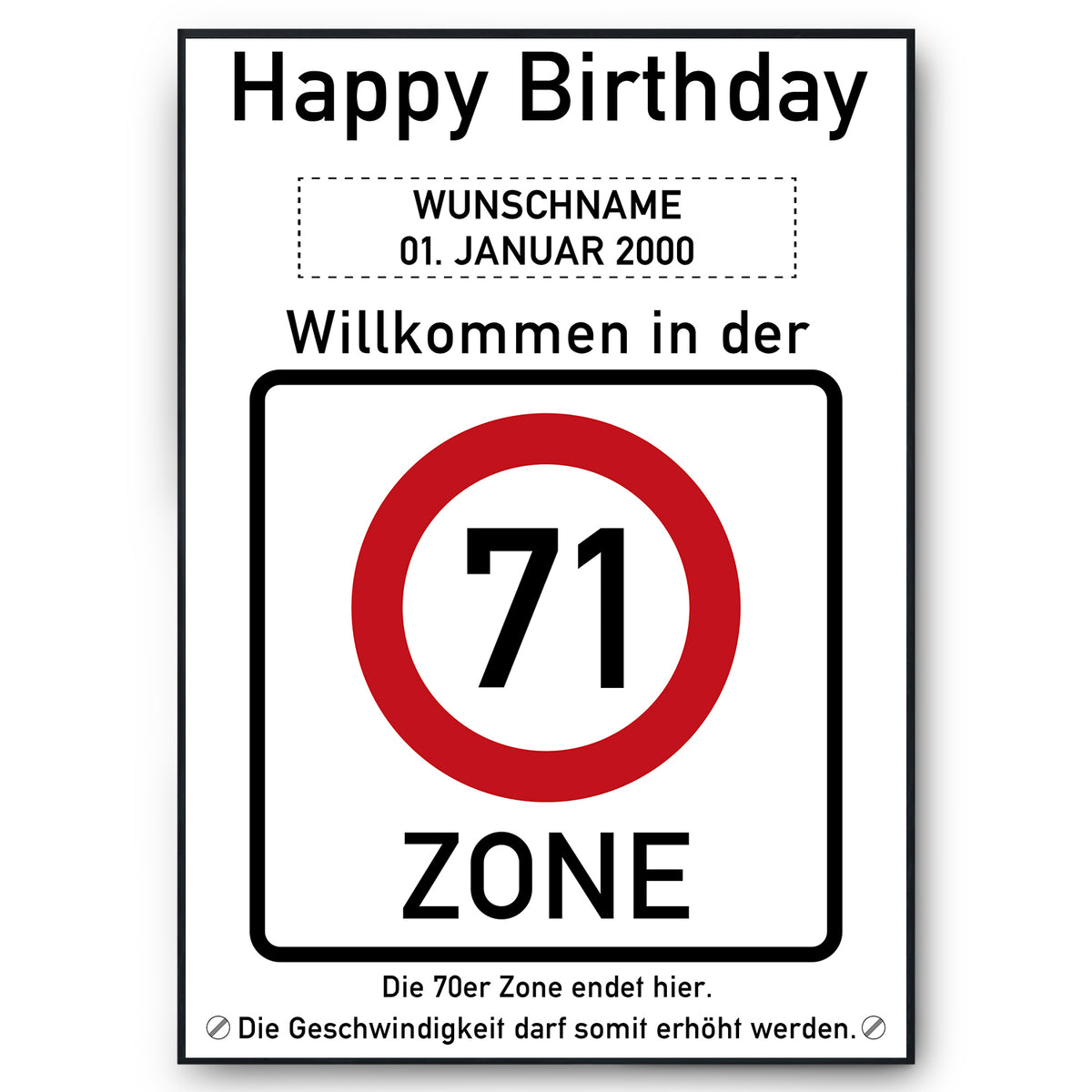 71. Geburtstag Geschenk personalisiert Verkehrszeichen Deko Geburtstagsgeschenk Happy Birthday Geburtstagskarte