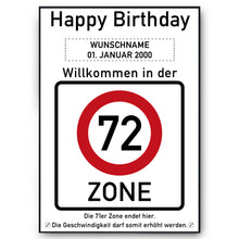 Laden Sie das Bild in den Galerie-Viewer, 72. Geburtstag Geschenk personalisiert Verkehrszeichen Deko Geburtstagsgeschenk Happy Birthday Geburtstagskarte
