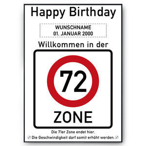 72. Geburtstag Geschenk personalisiert Verkehrszeichen Deko Geburtstagsgeschenk Happy Birthday Geburtstagskarte