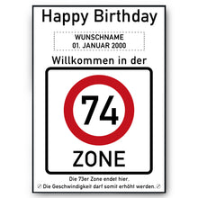 Laden Sie das Bild in den Galerie-Viewer, 74. Geburtstag Geschenk personalisiert Verkehrszeichen Deko Geburtstagsgeschenk Happy Birthday Geburtstagskarte
