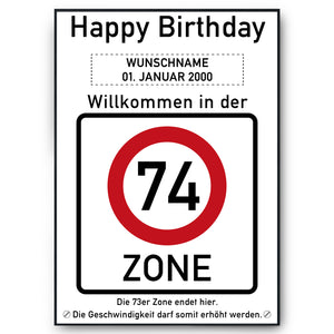 74. Geburtstag Geschenk personalisiert Verkehrszeichen Deko Geburtstagsgeschenk Happy Birthday Geburtstagskarte