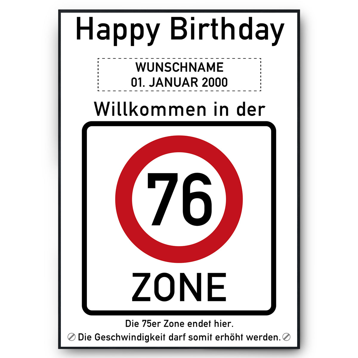 76. Geburtstag Geschenk personalisiert Verkehrszeichen Deko Geburtstagsgeschenk Happy Birthday Geburtstagskarte
