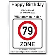 Laden Sie das Bild in den Galerie-Viewer, 79. Geburtstag Geschenk personalisiert Verkehrszeichen Deko Geburtstagsgeschenk Happy Birthday Geburtstagskarte
