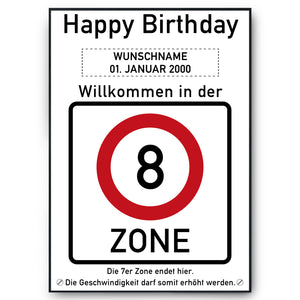 8. Geburtstag Geschenk personalisiert Verkehrszeichen Deko Geburtstagsgeschenk Happy Birthday Geburtstagskarte