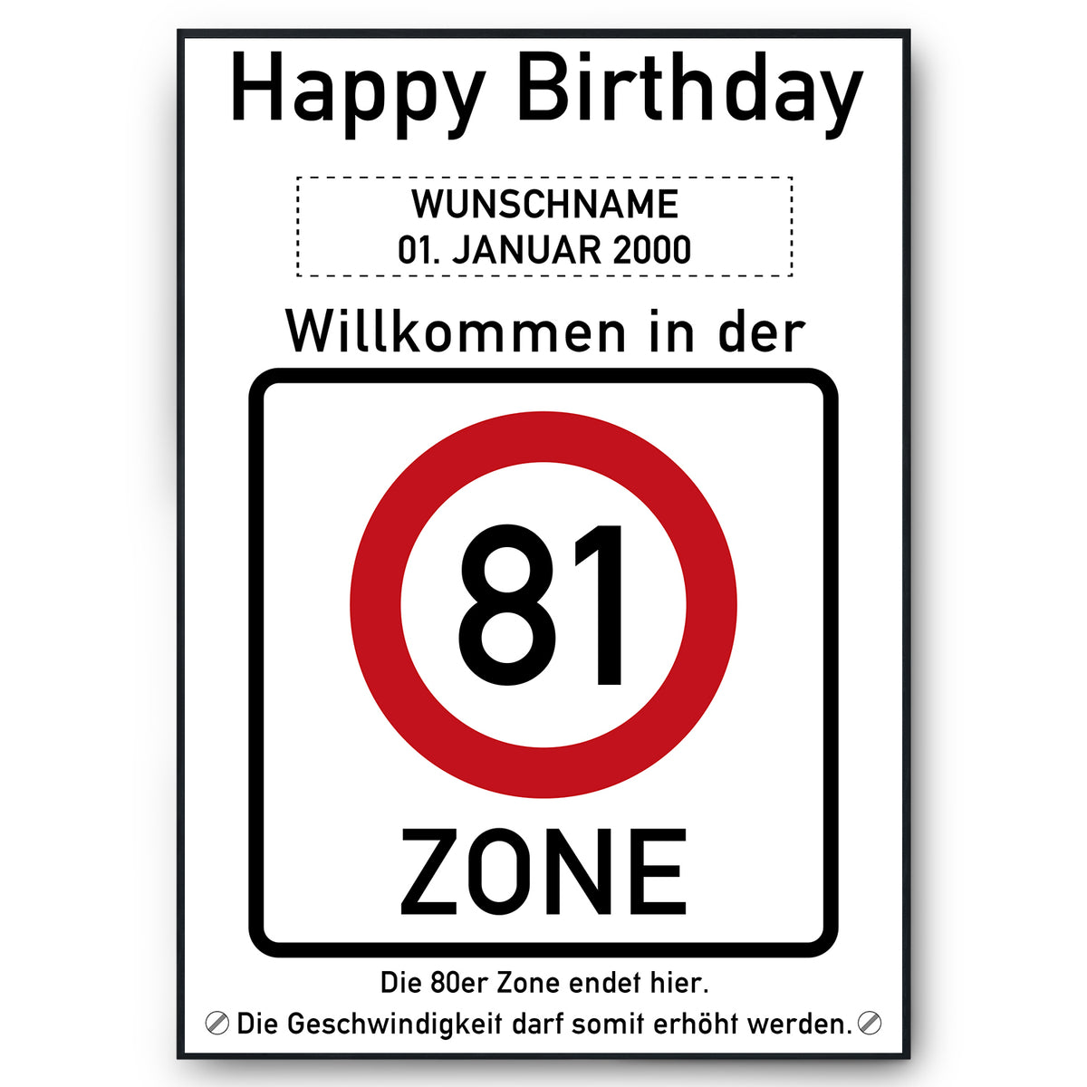 81. Geburtstag Geschenk personalisiert Verkehrszeichen Deko Geburtstagsgeschenk Happy Birthday Geburtstagskarte