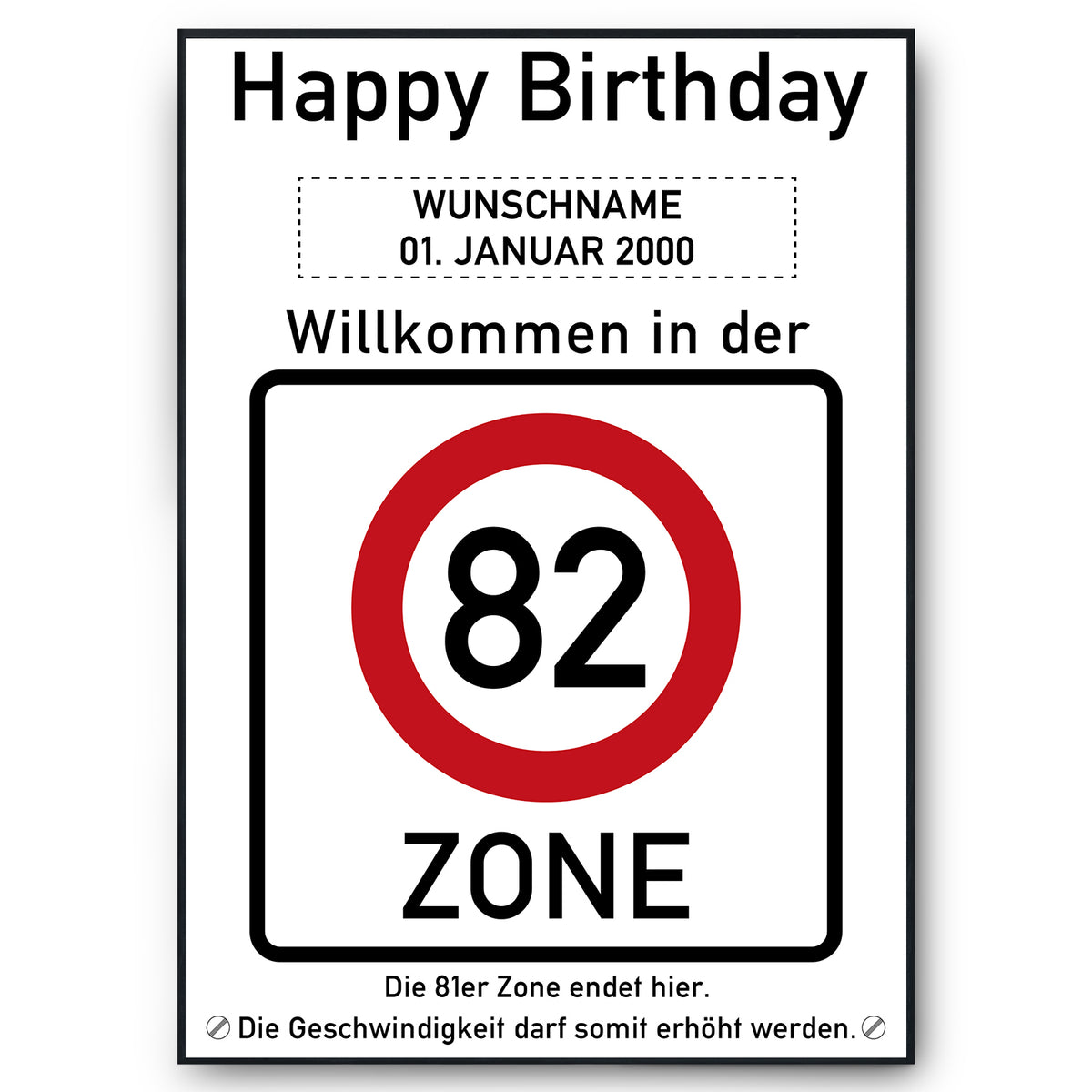 82. Geburtstag Geschenk personalisiert Verkehrszeichen Deko Geburtstagsgeschenk Happy Birthday Geburtstagskarte