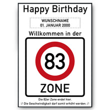 Laden Sie das Bild in den Galerie-Viewer, 83. Geburtstag Geschenk personalisiert Verkehrszeichen Deko Geburtstagsgeschenk Happy Birthday Geburtstagskarte
