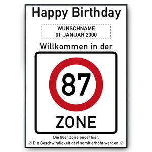 87. Geburtstag Geschenk personalisiert Verkehrszeichen Deko Geburtstagsgeschenk Happy Birthday Geburtstagskarte