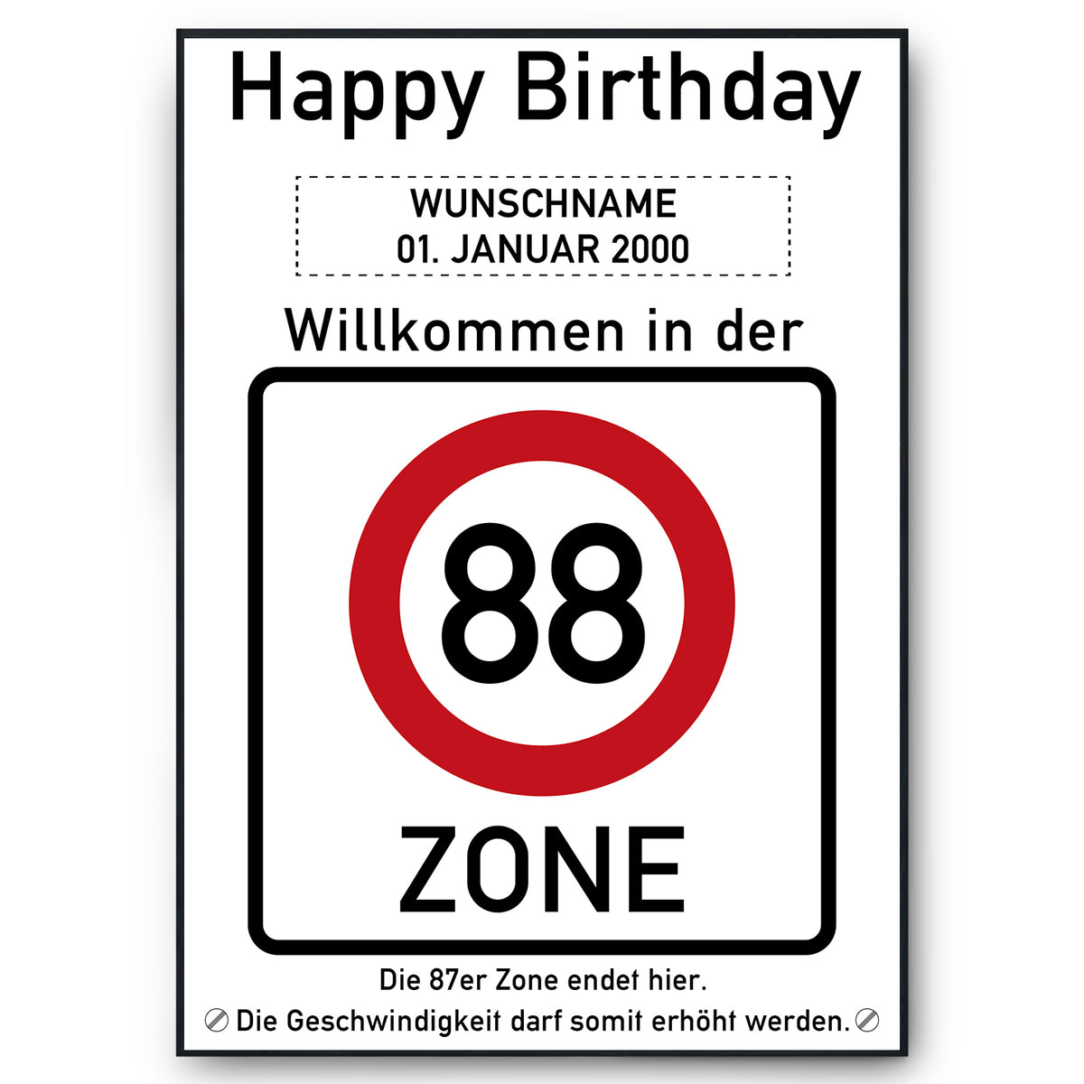 88. Geburtstag Geschenk personalisiert Verkehrszeichen Deko Geburtstagsgeschenk Happy Birthday Geburtstagskarte