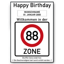 Laden Sie das Bild in den Galerie-Viewer, 88. Geburtstag Geschenk personalisiert Verkehrszeichen Deko Geburtstagsgeschenk Happy Birthday Geburtstagskarte
