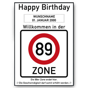 89. Geburtstag Geschenk personalisiert Verkehrszeichen Deko Geburtstagsgeschenk Happy Birthday Geburtstagskarte