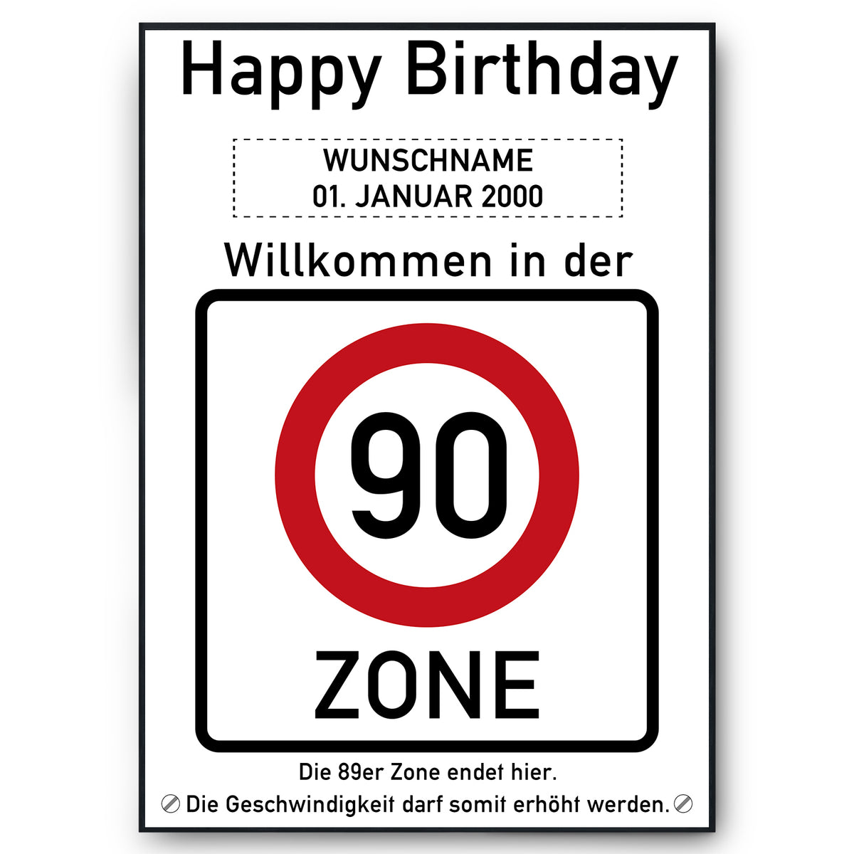 90. Geburtstag Geschenk personalisiert Verkehrszeichen Deko Geburtstagsgeschenk Happy Birthday Geburtstagskarte