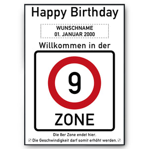 9. Geburtstag Geschenk personalisiert Verkehrszeichen Deko Geburtstagsgeschenk Happy Birthday Geburtstagskarte