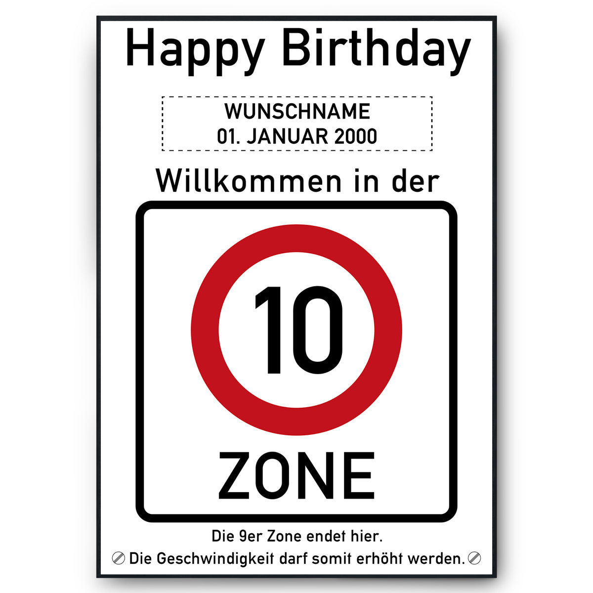 10. Geburtstag Geschenk personalisiert Verkehrszeichen Deko Geburtstagsgeschenk Happy Birthday Geburtstagskarte