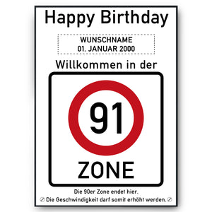 91. Geburtstag Geschenk personalisiert Verkehrszeichen Deko Geburtstagsgeschenk Happy Birthday Geburtstagskarte