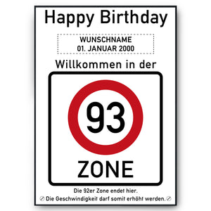 93. Geburtstag Geschenk personalisiert Verkehrszeichen Deko Geburtstagsgeschenk Happy Birthday Geburtstagskarte