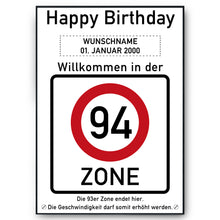 Laden Sie das Bild in den Galerie-Viewer, 94. Geburtstag Geschenk personalisiert Verkehrszeichen Deko Geburtstagsgeschenk Happy Birthday Geburtstagskarte
