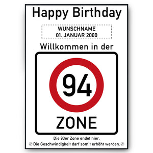 94. Geburtstag Geschenk personalisiert Verkehrszeichen Deko Geburtstagsgeschenk Happy Birthday Geburtstagskarte