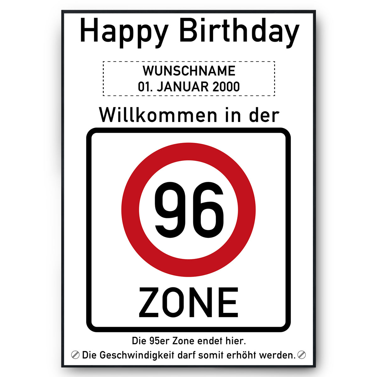96. Geburtstag Geschenk personalisiert Verkehrszeichen Deko Geburtstagsgeschenk Happy Birthday Geburtstagskarte