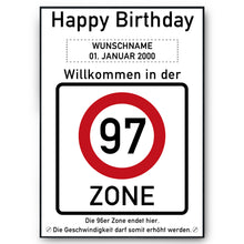 Laden Sie das Bild in den Galerie-Viewer, 97. Geburtstag Geschenk personalisiert Verkehrszeichen Deko Geburtstagsgeschenk Happy Birthday Geburtstagskarte
