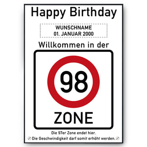 98. Geburtstag Geschenk personalisiert Verkehrszeichen Deko Geburtstagsgeschenk Happy Birthday Geburtstagskarte