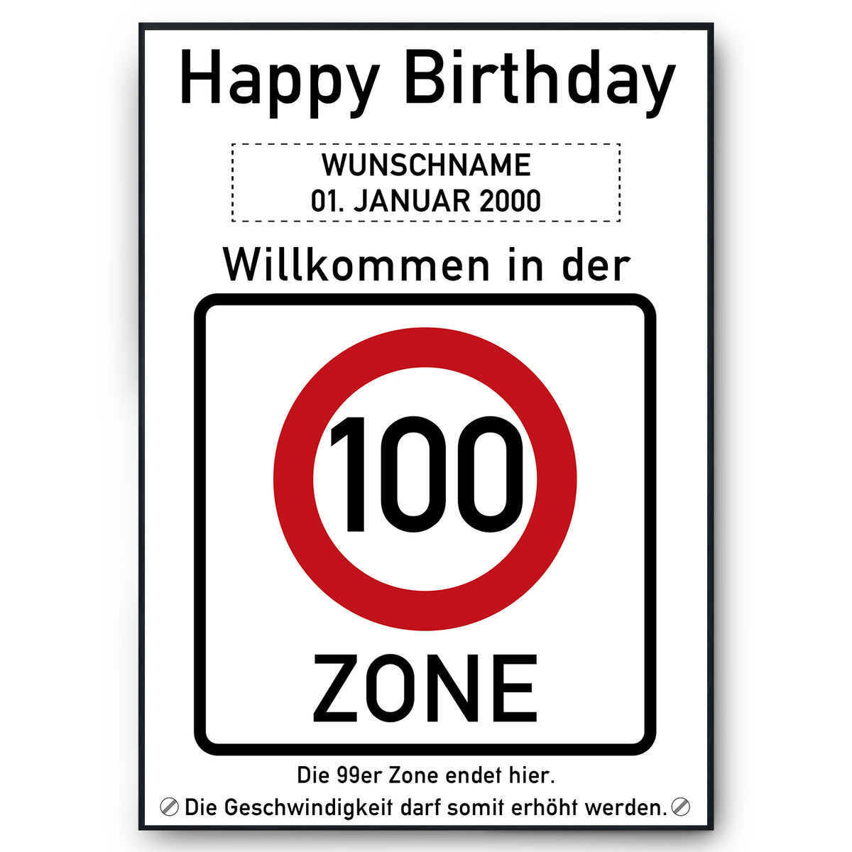 100. Geburtstag Geschenk personalisiert Verkehrszeichen Deko Geburtstagsgeschenk Happy Birthday Geburtstagskarte