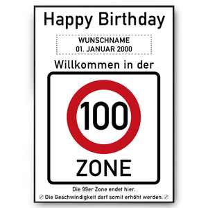 100. Geburtstag Geschenk personalisiert Verkehrszeichen Deko Geburtstagsgeschenk Happy Birthday Geburtstagskarte