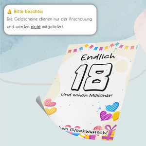 Geldgeschenk 18. Geburtstag Jungen Mädchen Lustige Geschenkidee 18 Jahre - Deine erste Million