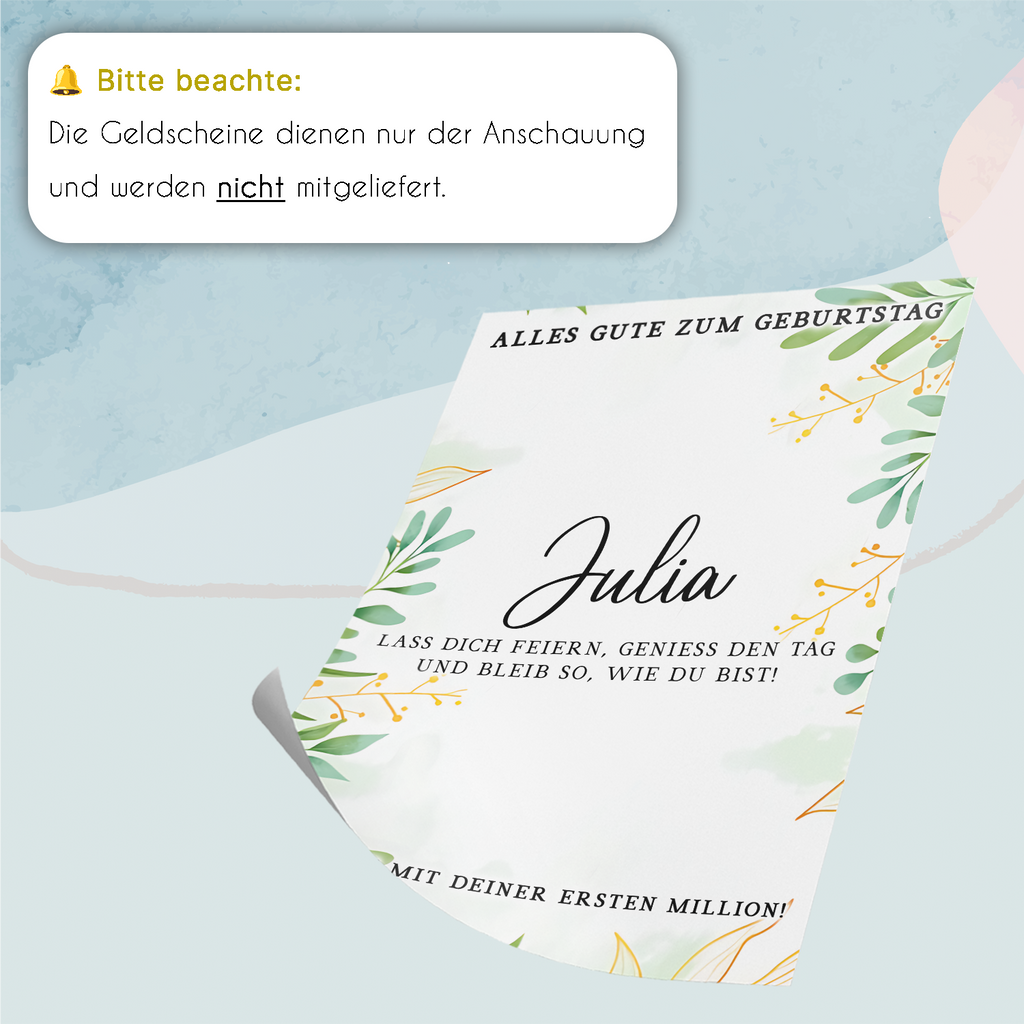 Personalisiertes Geldgeschenk zum 20. Geburtstag Geld Geschenkidee personalisierbar Geburtstagskarte