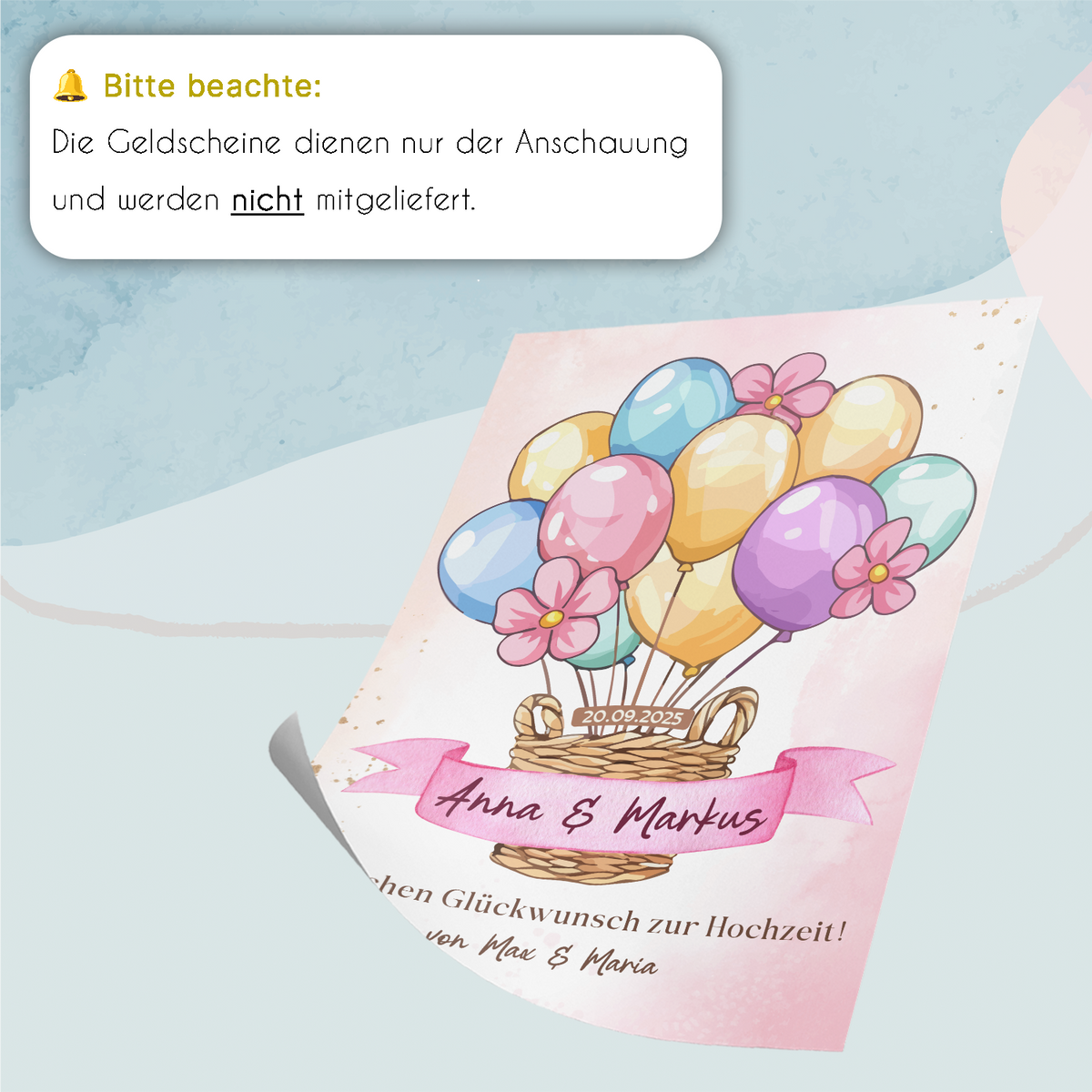Personalisiertes Geldgeschenk zur Hochzeit Heißluftballon Hochzeitsgeschenk personalisierbar Brautpaar