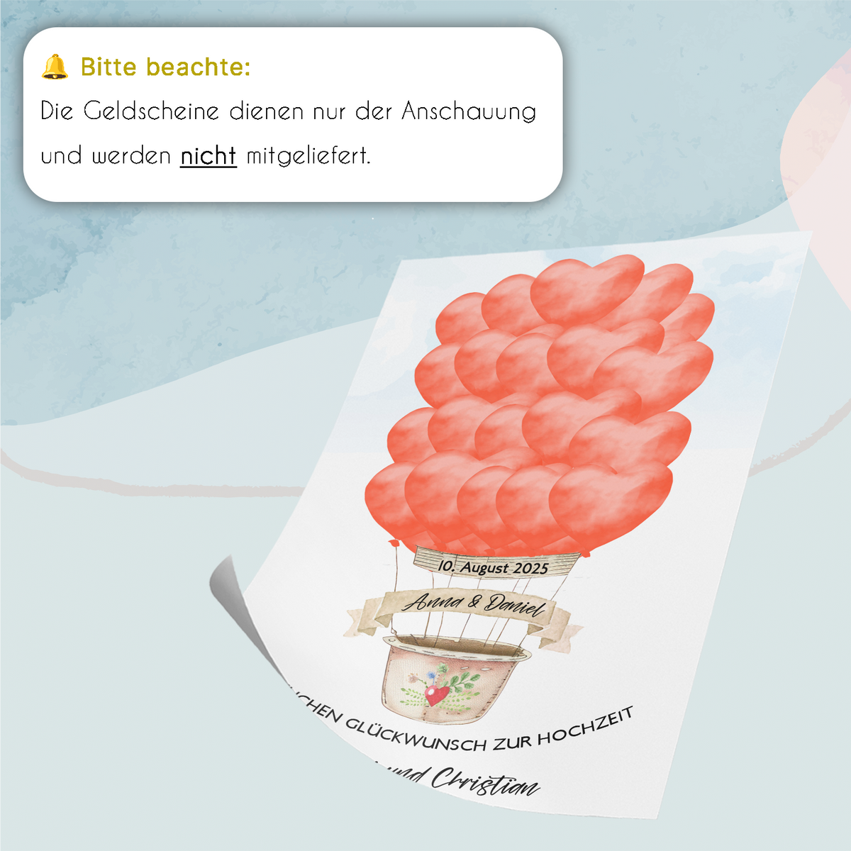 Personalisiertes Geldgeschenk Hochzeit Heißluftballon Hochzeitsgeschenk personalisierbar