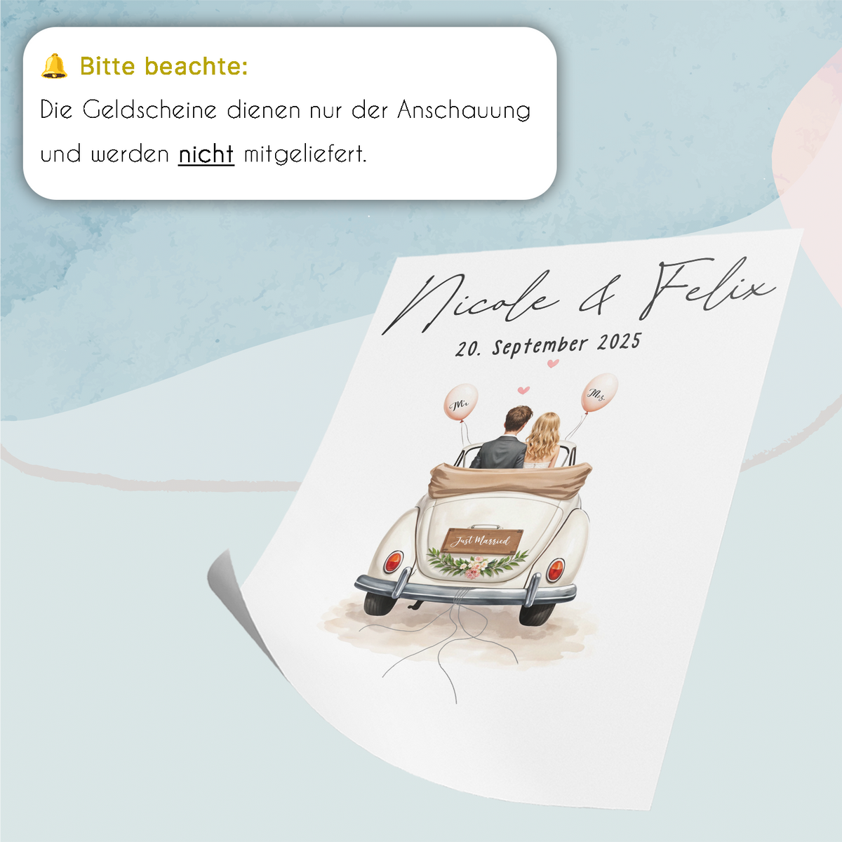 Hochzeit Personalisiertes Geldgeschenk Hochzeitsauto Hochzeitsgeschenk personalisierbar