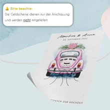 Laden Sie das Bild in den Galerie-Viewer, Hochzeitsgeschenk Personalisiert Geldgeschenk Hochzeitsauto Brautpaar Hochzeit Geschenk personalisierbar
