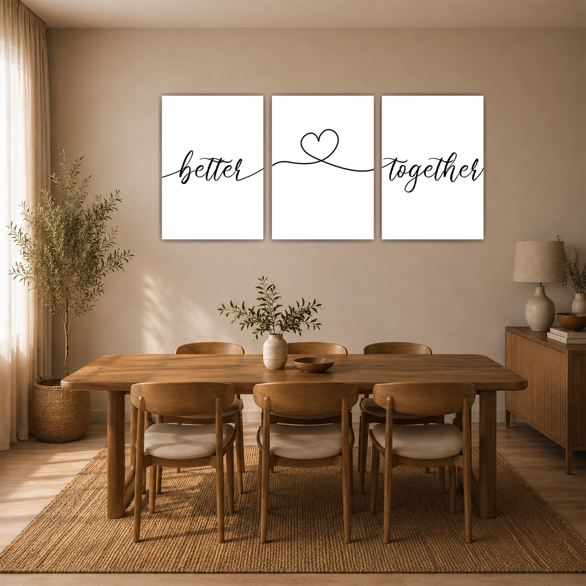 Better Together Poster 3er Set Liebe Herz Schwarz Weiß Wandbilder