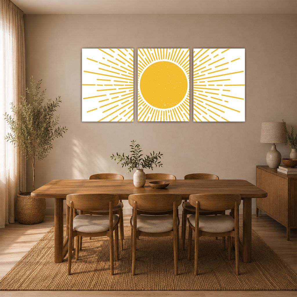 Sonnen Poster 3er Set Gelb Minimalistische Wandbilder Modern