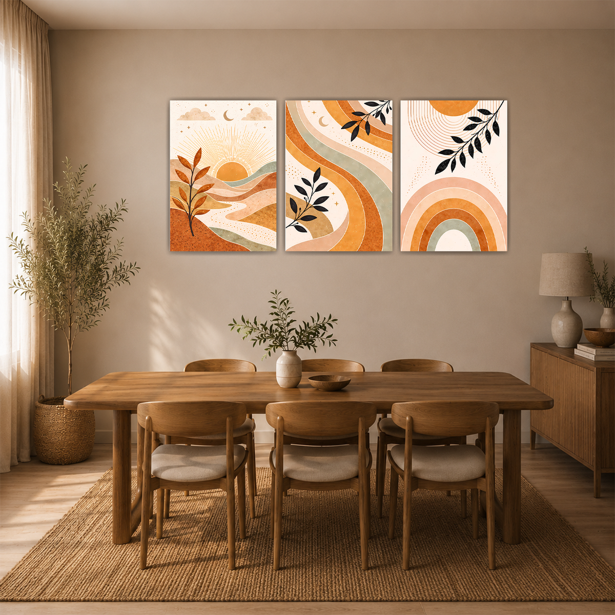 Boho Sonnenuntergang Poster 3er Set Beige Orange Modern Wandbilder
