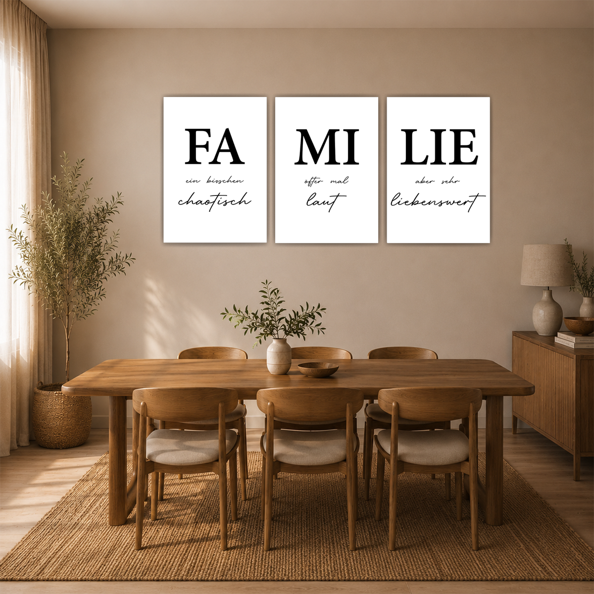 Familie Poster 3er Set Spruch Wandbilder Schwarz Weiß Wohnzimmer