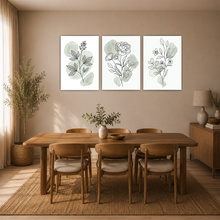 Laden Sie das Bild in den Galerie-Viewer, Botanische Poster 3er Set Salbeigrün Blumen Line Art Wandbilder
