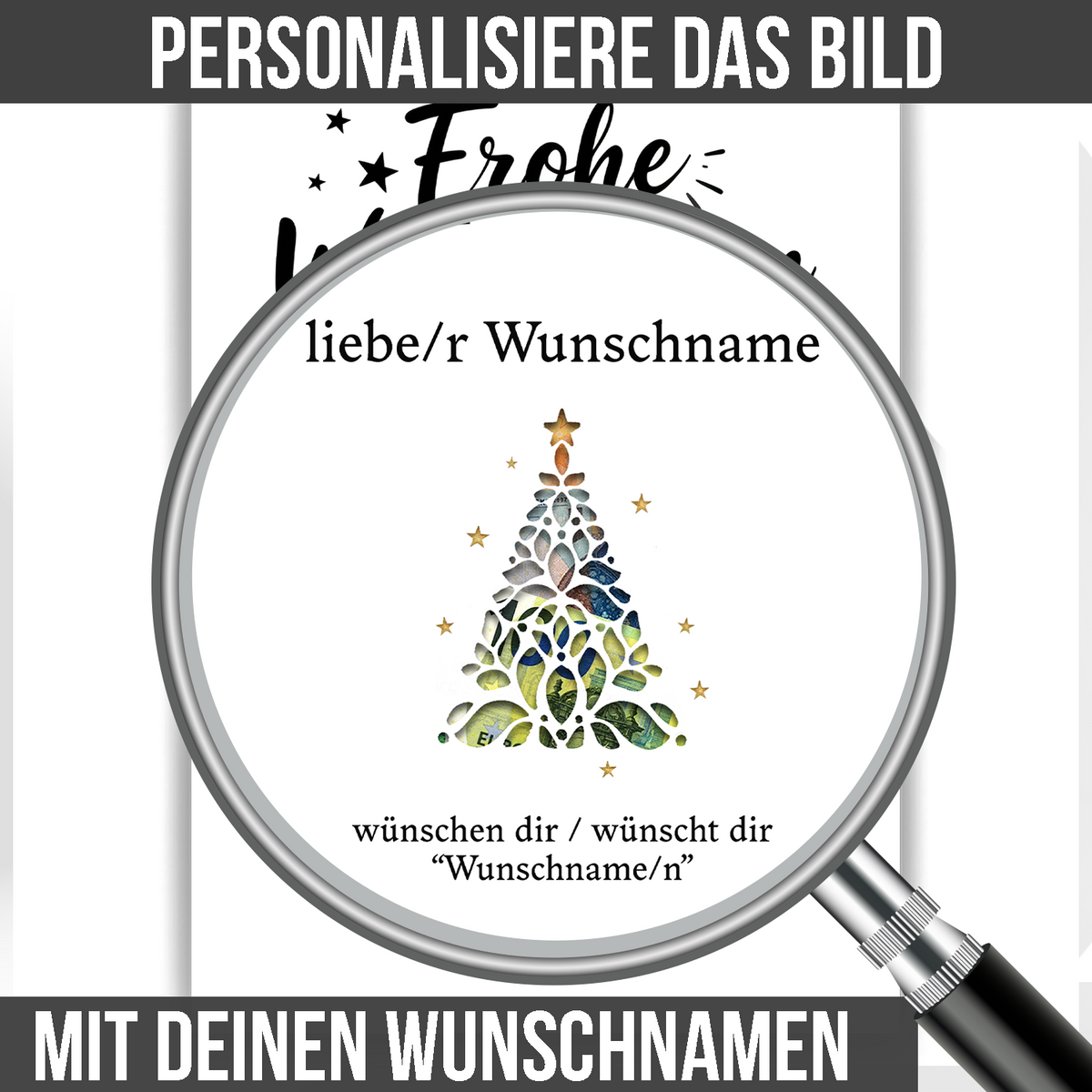 Weihnachten Geldgeschenk Personalisiert Karte Weihnachtsgeschenk personalisiertes Geschenk zu Weihnachten Geschenkidee Wunscherfüller Geldgeschenke kreativ Tannenbaum