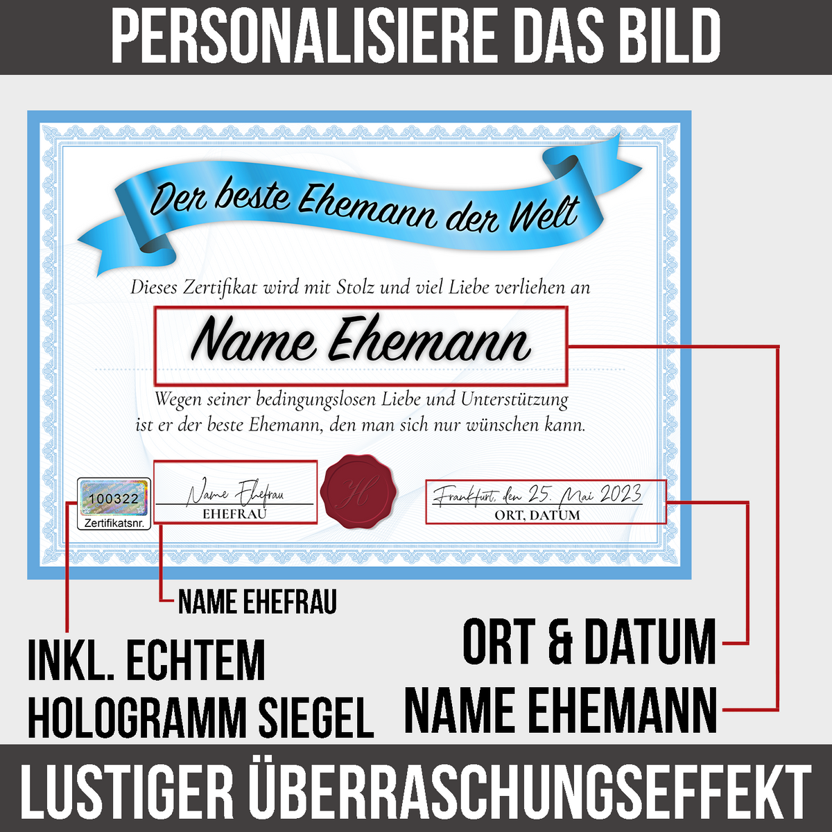 Bester Ehemann Geschenk personalisiert Geburtstag Poster Zertifikat Urkunde Ehemann personalisierte Geschenkidee Valentinstag Weihnachten