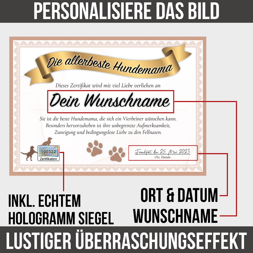 Hundemama Geschenk personalisiert Poster Zertifikat Hundeliebhaber Urkunde Hundemama Geschenk personalisiert Hundebesitzer