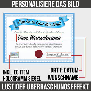 Bester Opa Geschenk personalisiert Geburtstag Poster Zertifikat Urkunde Großvater personalisierte Geschenkidee