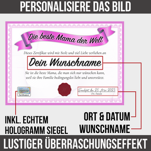 Beste Mama Geschenk personalisiert Geburtstag Poster Zertifikat Urkunde Mutter personalisierte Geschenkidee Muttertag