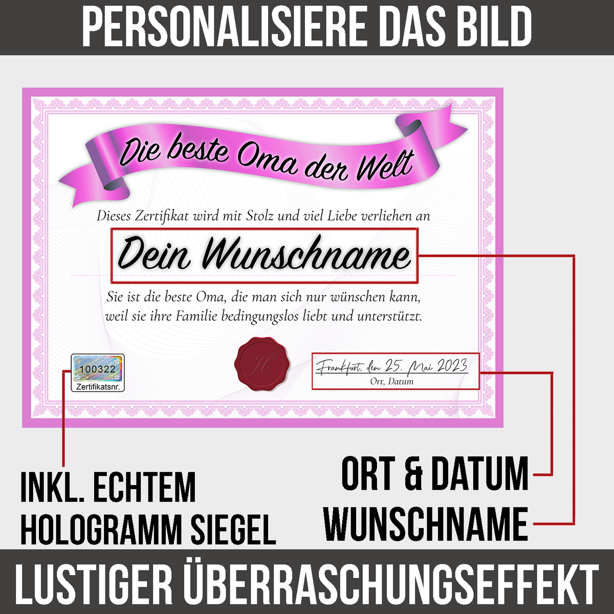Beste Oma Geschenk personalisiert Geburtstag Poster Zertifikat Urkunde Großmutter personalisierte Geschenkidee Muttertag