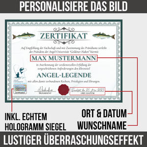 Lustiges Angler Geschenk personalisiert Geburtstag Poster Zertifikat Angler Geschenkidee