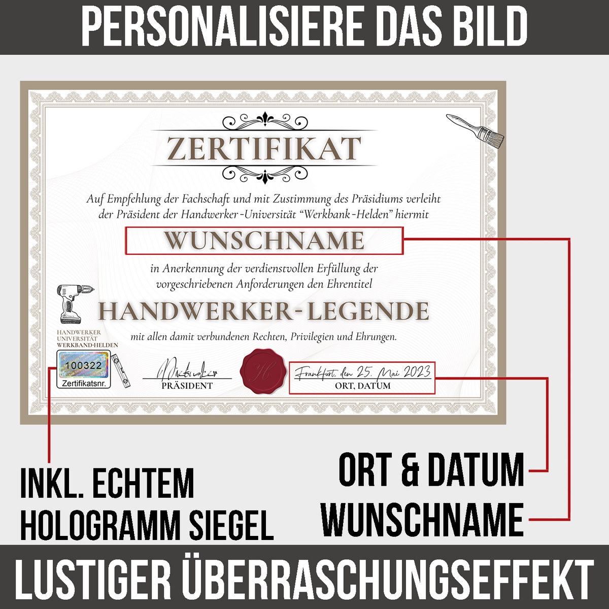 Lustiges Handwerker Geschenk personalisiert Geburtstag Männer Handwerk Poster Zertifikat Papa Opa Geschenkidee für Handwerker