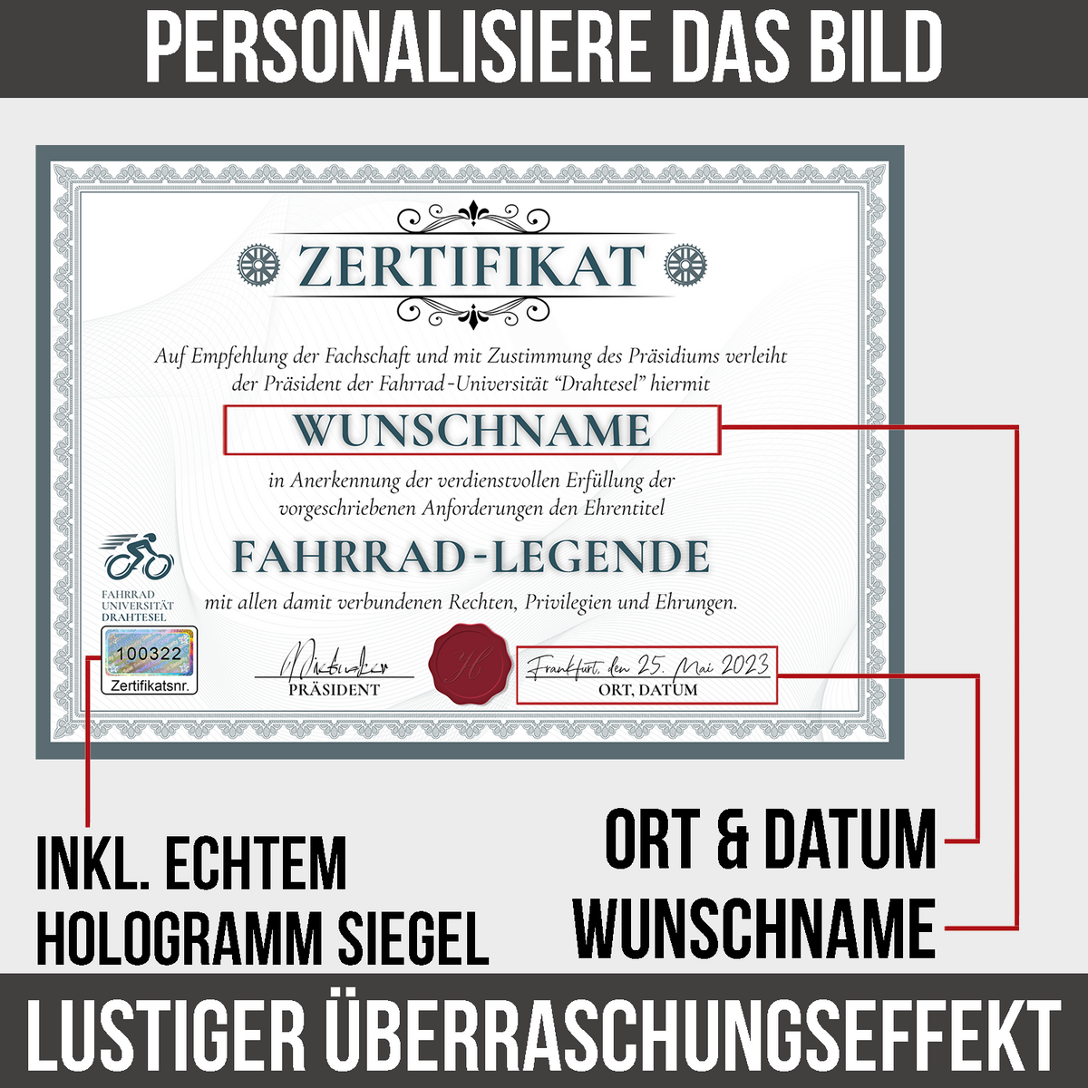 Lustiges Fahrradfahrer Geschenk personalisiert Geburtstag Radfahrer Poster Zertifikat Farhrrad Geschenkidee für Biker
