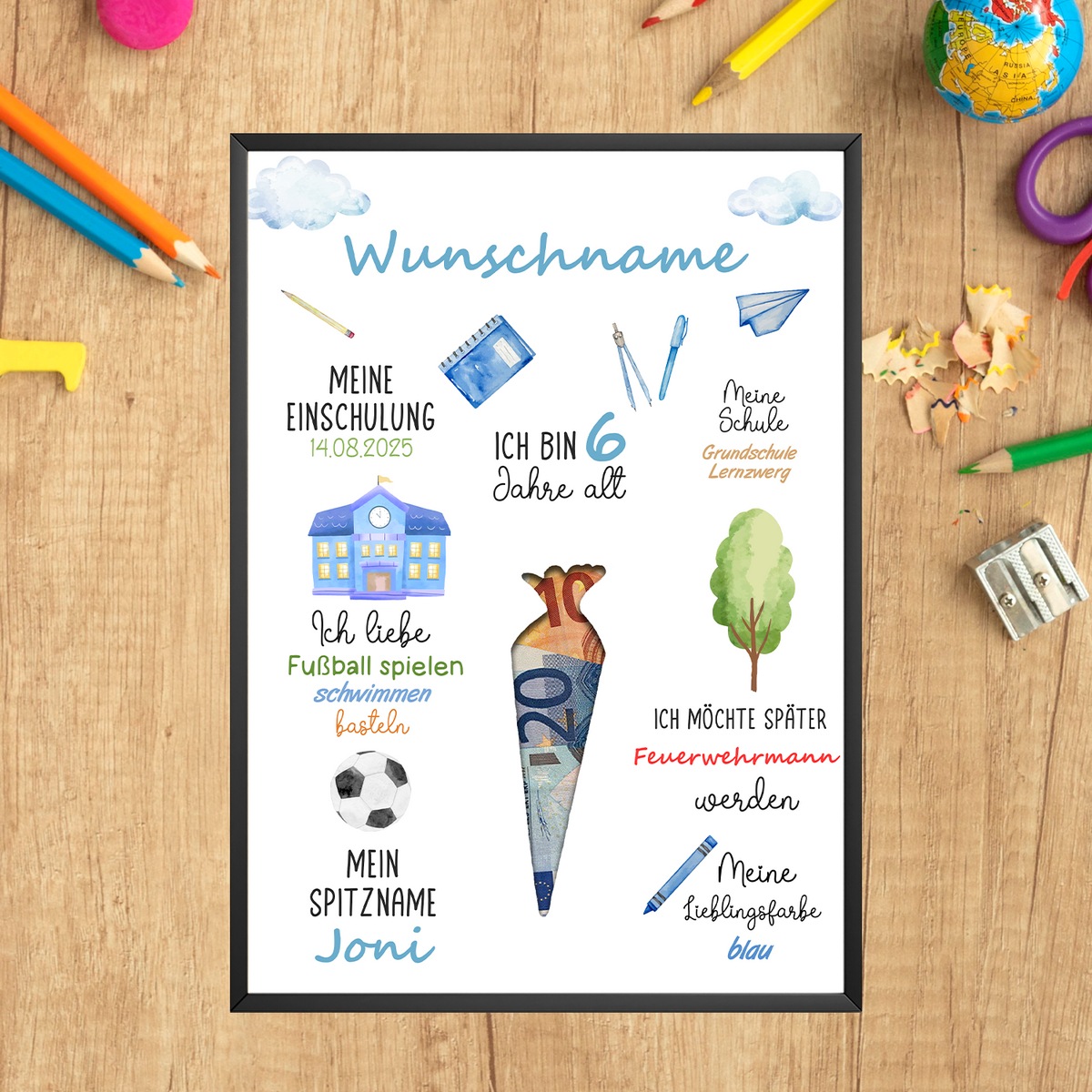 Personalisiertes Geschenk Einschulung Jungen Schulanfang Schultüte Schulanfänger